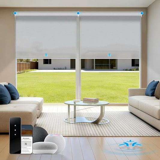 Motorized Blinds with Remote, Light Filtering Roller Shades for Indoor Windows, Smart Automatic Blinds Compatible with Alexa/Homekit/Google, Custom Size (Light Filtering-TexturaLux Grey)