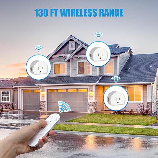 Remote Control Outlet 10A Wireless Light Switch for Household Appliances, 130 FT Range, Smart Plug with Remote, FCC Certified, ETL Listed