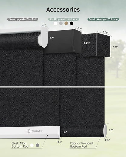 Yoolax Motorized Blinds with Remote, 100% Blackout Smart Roller Shades Work with Alexa, Google, Apple Homekit, Custom Automatic Shades with Voice Control for Bedroom Office (Fabric Black)