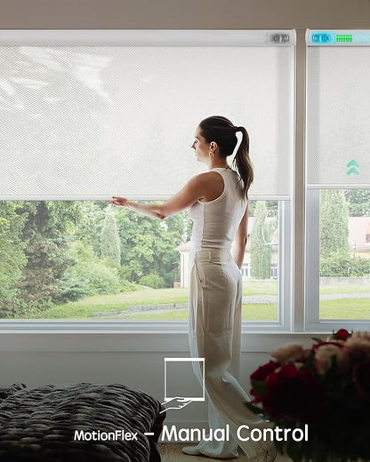 Yoolax Motorized Shades Dual Control, MotionFlex Motorized Solar Shades with App & Manual Control, Fireproof Waterproof Automatic Blinds for Indoor Windows, Custom Size (1% Openness White)