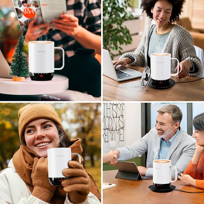 Vsitoo S3 Pro 16oz Smart Self Heating Coffee Mug,Heated Coffee Mug with Auto-Sensing AI Heats Drinks to 120-150°F Hands-Free.Perfect for Home/Office,Ideal Gift fo Men/Women，White