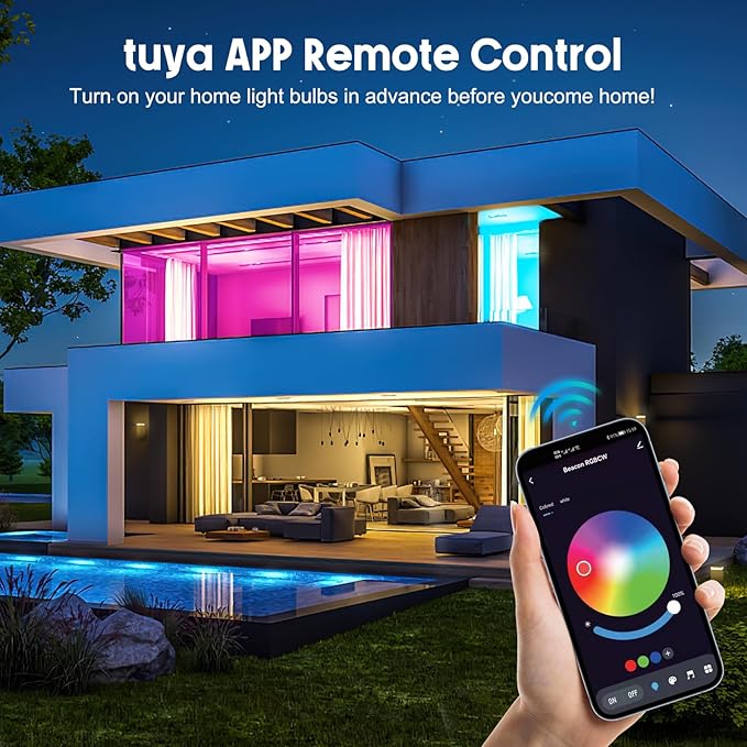 RGB Smart Light Bulb - WiFi & Bluetooth Color Changing A19 9W (60W Equivalent) 500LM - Music Sync Compatible with Alexa & Google Home for Party