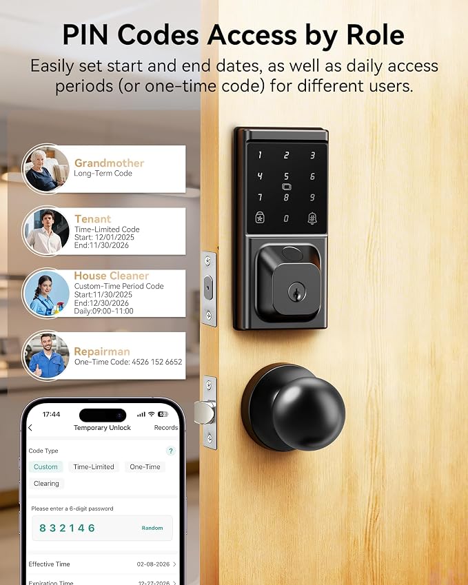 Keyless Entry Door Lock with Knob Handle, Fingerprint Smart Lock