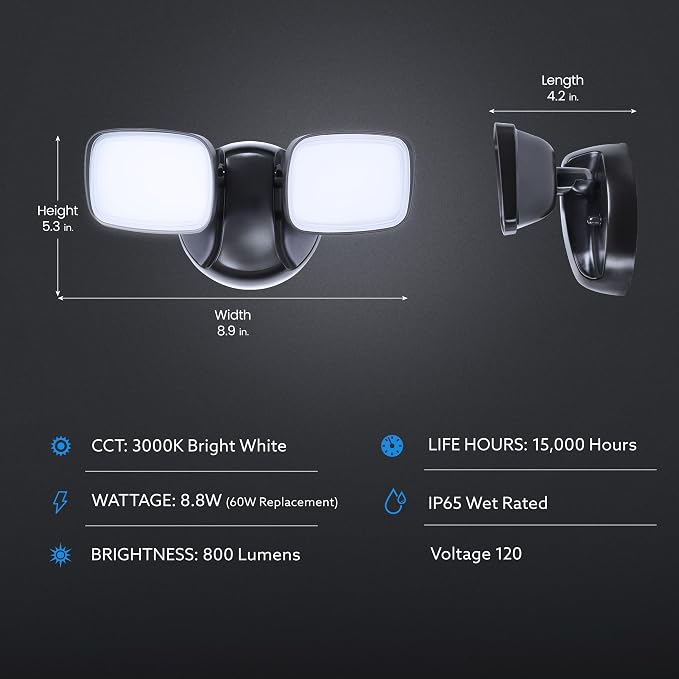 Feit Electric LED Security Outdoor Light, 28W LED Waterproof Flood Light, Adjustable Dual Head, 2000 Lumens, 5000K Daylight, 50,000 Hour Lifespan, Bronze, S9DFL/850/BZ/V1