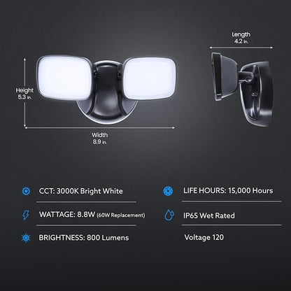 Feit Electric LED Security Outdoor Light, 28W LED Waterproof Flood Light, Adjustable Dual Head, 2000 Lumens, 5000K Daylight, 50,000 Hour Lifespan, Bronze, S9DFL/850/BZ/V1