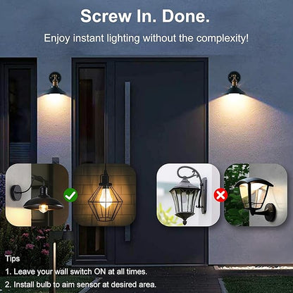 Boxlood 12W Motion Sensor Light Bulb, Movement Activated LED Bulb with Dusk to Dawn, 1000LM(100W Halogen Equivalent), A19, E26, 3000K Warm White for Outdoor/Indoor Front Door,Stairs,Porch,2PACK