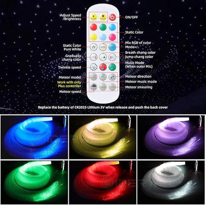 Twinkle Fiber Optic Lights,Bluetooth APP/Remote/Music Activate Starlight Headliner Kit with RGBW LED Light Engine,300pcs 9.8ft 0.03in Optic Fiber Cable for Car/Home/Party Star Light Ceiling