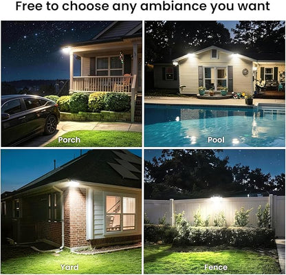 White Solar Security Light Outdoor Super Bright LED, Motion Sensor Solar Flood Light, 3 Heads 270° Wide Angle, Remote Control,IP65 Waterproof, 3 Modes (4 Packs)