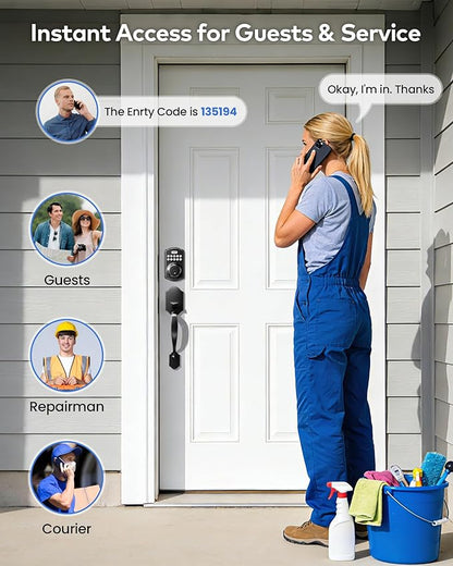 TEEHO TK001H Keyless Entry Door Lock with Handle Set, Electronic Deadbolt Keypad Door Lock with Code, Smart Locks for Front Door, Exterior Door Handle, Auto-Lock, Easy to Install, Matte Black