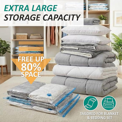 12 Jumbo Vacuum Storage Bags for Blankets & Bedding, Space Saver Bags | Jumbo Capacity for Bulky Bedding; 80% Space-Saving for Blankets, Comforters & Pillows; For Closets & Seasonal Storage