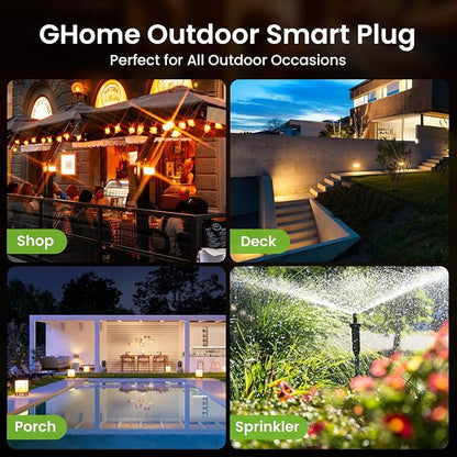 GHome Smart Outdoor Smart Plug, Smart Home Wi-Fi Outlet with 2 Sockets, IP64-Rated with Weather-Resistant Covers, Works with Alexa, Google Home & SmartThings, No Hub Required