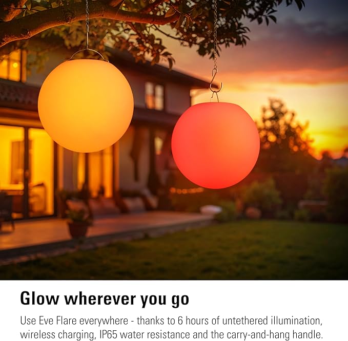 Eve Flare - Portable Smart LED Lamp with Apple HomeKit Technology, IP65 Water Resistance and Wireless Charging, Bluetooth & Thread