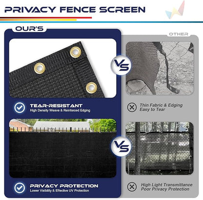 Windscreen4less Privacy Fence Screen Heavy Duty Windscreen Fencing Mesh Fabric Shade Net Cover with Brass Grommtes for Outdoor Wall Garden Yard Pool Deck, 6'x13' Black