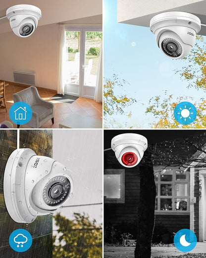 ZOSI 4 Pack 5MP Add-on PoE Security Cameras with Etherent Cables, Outdoor Indoor Home Dome Camera with Night Vision, IP66 Weatherproof, Only Compatible 4K/5MP NVR(Model:ZR08HN,ZR16HK,ZR16HB)