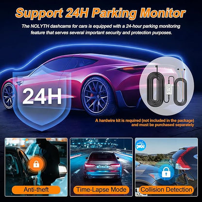 NOLYTH 4K Dash Cam 3-Channel: Front 4K Captures License Plates on Highway+Inside 2K+Rear 1080P 64GB Card 5G Wi-Fi & App 4IR Night Vision G-Sensor 24H Parking for Uber/Lyft/Families/New Drivers