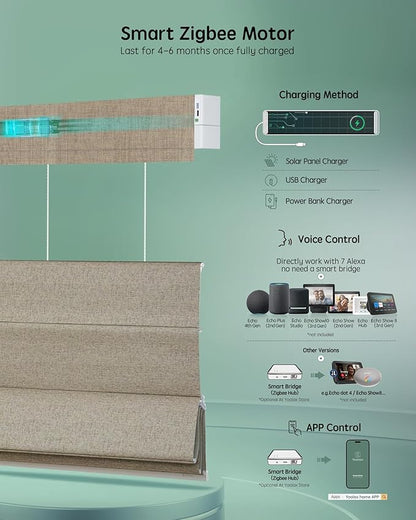 Yoolax Smart Top Down Bottom Up Roman Shades, Motorized Roman Shades with Remote, Blackout Smart Blinds Work with Alexa, Google Home, Apple Homekit for Living Room Bedroom, Customized (Caramel Gold)