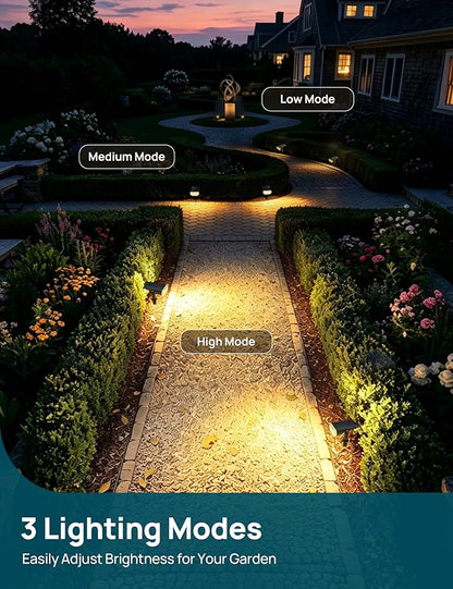 Linkind Solar Lights Outdoor Waterproof LED Spotlights Warm White 6 Pack | Starray, 3 Lighting Modes, 650LM, 3000K, Dusk to Dawn, In-Ground Wall-Mounted for Landscape Yard Garden Tree Flag Pathway
