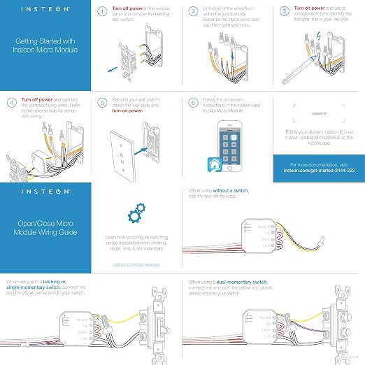 Insteon Micro Open/Close Motor Inline Adaptor, Shutters & Blinds - 2444-222 | Controls Motorized Shutters, Blinds, & Screens; Installs Inline With Local Switch Control Via Sense Wires; Handles Up To 8A