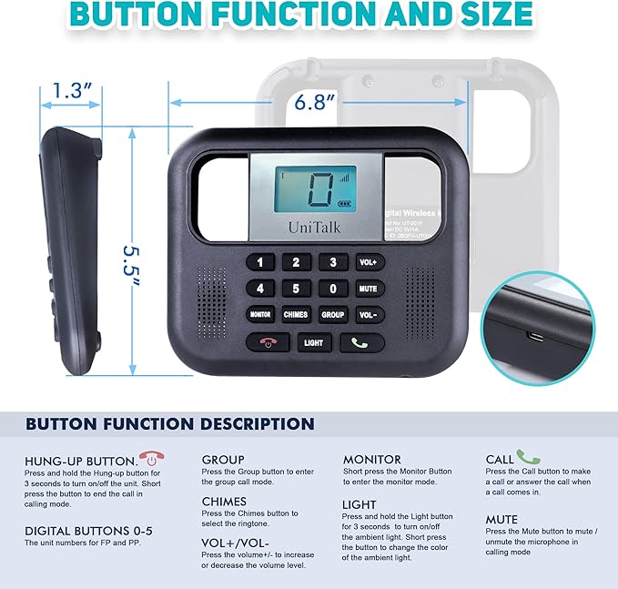 Wireless Intercoms for Home & Office, Two-Way Real-time Full-Duplex Voice System with Offline Voice Control & Monitor Function, Clear Sound, Up to 800 Meters (1/2 Mile) Range (UT-001-1F3P)