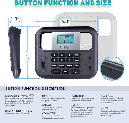 Wireless Intercoms for Home & Office, Two-Way Real-time Full-Duplex Voice System with Offline Voice Control & Monitor Function, Clear Sound, Up to 800 Meters (1/2 Mile) Range (UT-001-1F2P)