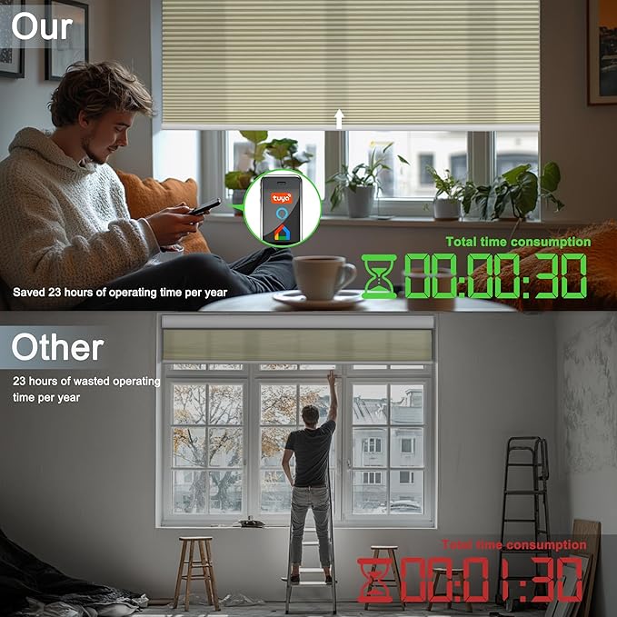 BERISSA Motorized Cellular Shades, Light Filtering Smart Honeycomb Blinds with Remote Control & Hub, Custom Room Darkening Automatic Cellular Window Blinds for Home Office, Living Room, Door,Beige
