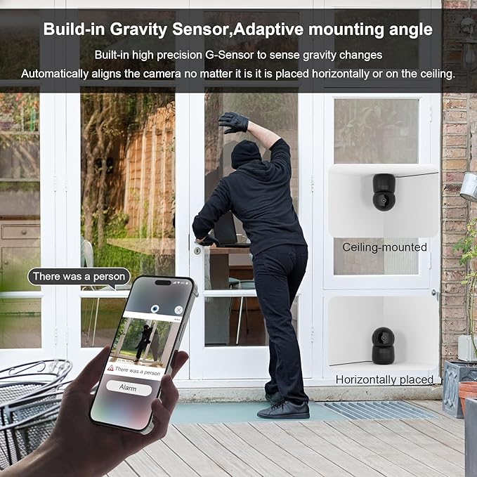 Indoor Camera, 2K Cameras for Home Security with App Motion Detection Auto Tracking Alarm Live Notice Schedule Default Location, Pet Camera with Night Vision, 2.4 GHz, Black, 2 Pack