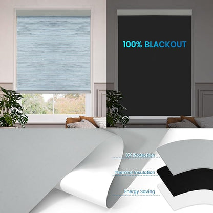 Motorized 100% Blackout Roller Shades – Custom Smart Blinds with Remote Control, Rechargeable Battery or Plug-in Motor, Tuya WiFi Optional, Home & Office Automatic Window Shades (Ash Blue/CH94210)