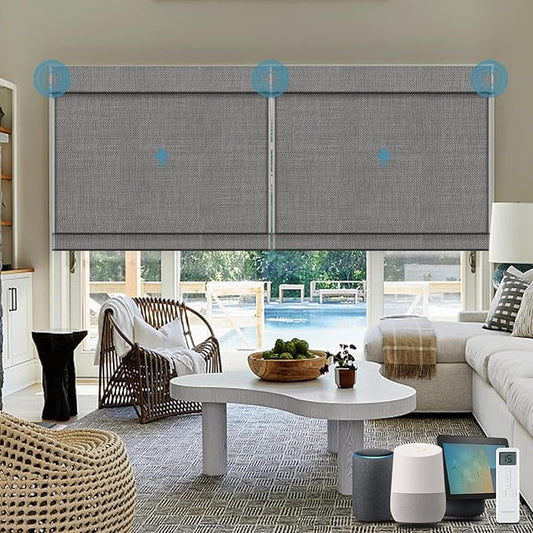 Motorized Roman Shades with Remote,Wooden Blinds Compatible with Alexa/Google/Apple Homekit,Natural Woven Wood Blinds,Electric Blinds Customized Size,Crocheting Chocolate