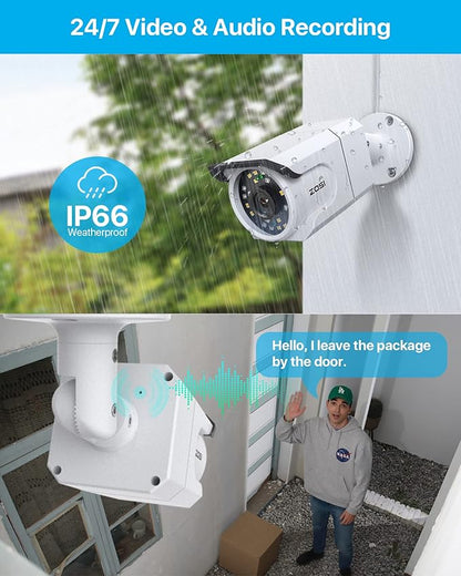 ZOSI 16CH 4K PoE Security Camera System, 4K 16 Channel H.265+ PoE NVR Built-in 3TB HDD, 8Pcs 8MP Home CCTV Cameras Outdoor Indoor, Human Detection, 100ft Night Vision, Remote Access, 24/7 Recording