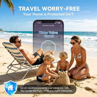 WiFi Smart Water Leak Detection & Auto Shut-Off Kit – 1 EVO Valve Controller + 2 Wireless Sensors, No Hub Needed, Works with Alexa & Google Home, Real-Time App Alerts for Home & Business