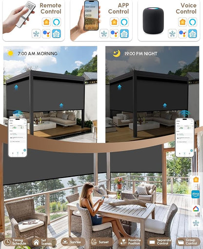 Kincmo Motorized Outdoor Shades for Patio Porch, Custom Outdoor Motorized Blinds with Remote, Waterproof & Windproof Patio Shades Work with Apple Home,Alexa,Google (0% Openness Dark Grey)