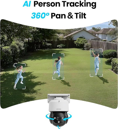 ZOSI C290 4K Add-On PoE IP Camera Outdoor Indoor, 8MP Pan/Tilt Security IP Camera, AI Person/Face/Vehicle Detection, Two-Way Talk, Auto Tracking, Night Vision, Siren Alarm, Only Work with ZOSI PoE NVR