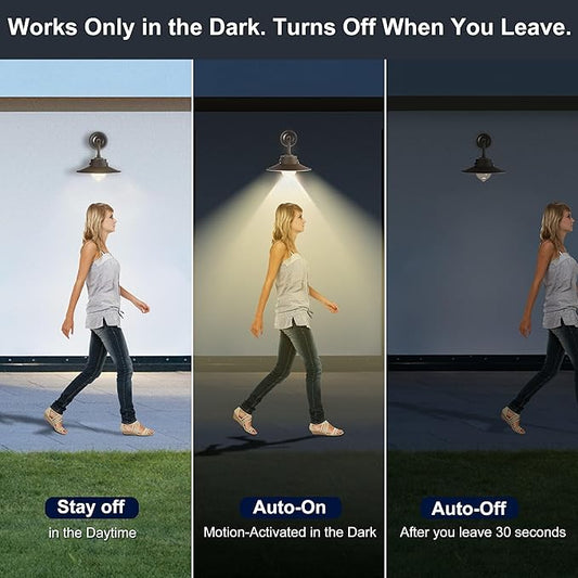Motion Sensor Light Bulbs, 12W Motion Activated Dusk to Dawn Outdoor Light Bulb (100Watt Equivalent) A19 E26 3000K Warm White for Outdoor Indoor Front Door Porch Garage Basement Hallway, 5 Pack