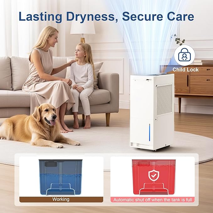 5500 Sq.Ft Dehumidifier for Basement with Drain Hose 100 Pint, Portable Dehumidifiers for Whole Home, 1.6GAL Water Tank, Auto Defrost, Smart Humidity Control, Energy Efficient&Quiet for Bathroom