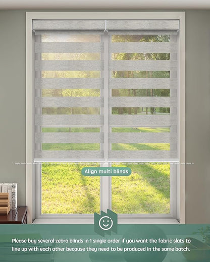 Yoolax Motorized Zebra Blinds Compatible with Alexa, Smart Dual Layer Shades with Privacy Light Control, Electric Horizontal Window Blind Customized Size for Home Office (70% Shading Warm Silver)