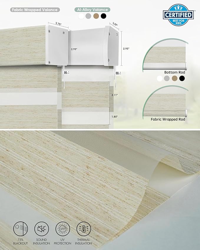 Yoolax Motorized Matter Zebra Blinds Compatible with Alexa, Google Home, Apple HomeKit, Room Darkening Smart Blinds, Privacy Light Control Horizontal Window Blind for Home (75% Shading Jungle Linen)