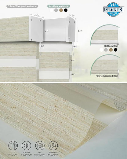 Yoolax Motorized Matter Zebra Blinds Compatible with Alexa, Google Home, Apple HomeKit, Room Darkening Smart Blinds, Privacy Light Control Horizontal Window Blind for Home (75% Shading Jungle Linen)