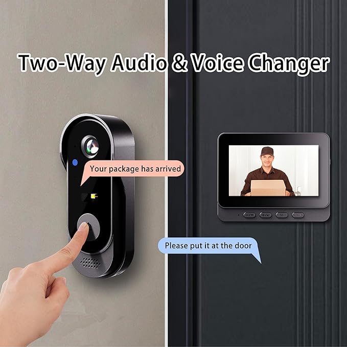 Outdoor Video Doorbell Camera Wireless 1080P with Screen for Home Office,Two-Way Audio,120° Vision,4.3” Screen,IP66 Waterproof, Video Doorbell No Subscription,APP,WiFi,Easy to Use for Elder