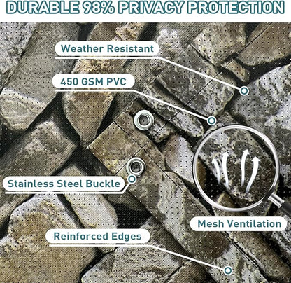 Shade&Beyond 4' X 7' Privacy Fence Screen Customized 450 GSM PVC Printed Privacy Fence with Zip Ties for Courtyards, Pools, Balconies-Stone