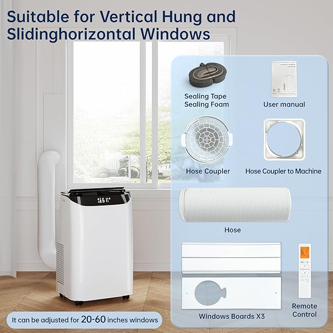 12000 BTU Portable Air Conditioners with Remote Control, 3-in-1 Free Standing Cooling AC Unit with Fan & Dehumidifier, Cools Room up to 500 sq.ft, Smart/Sleep Mode,3 Speed,24H Timer,Window Kit