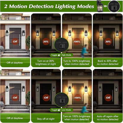 Motion Sensor Outdoor Light Fixture, Dusk to Dawn Porch Light Outdoor Wall Sconce Lantern, Aluminum Exterior Lighting Fixture Wall Mount, 3 Lighting Modes Outside Lights for House Front Door Garage