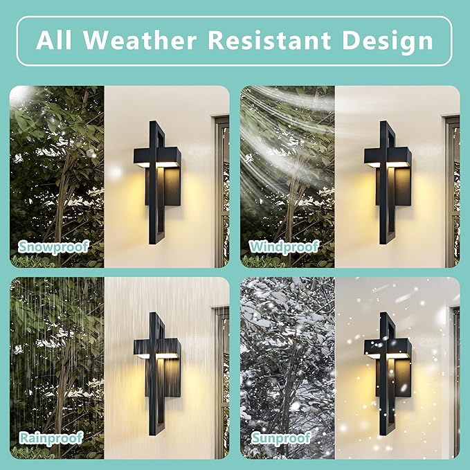 Outdoor Wall Lantern 2 Packs, Dimmable Wall Lights Fixture with 5 Color Temperatures, Integrated LED Wall Sconce Lighting, Matte Black Waterproof Porch Lighting for House Garage Doorway