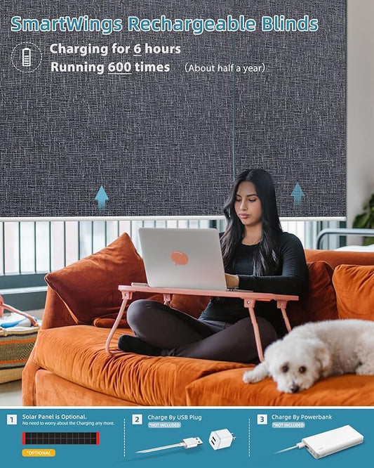 SmartWings Motorized Smart Blinds with Remote, Custom Automatic 100% Blackout Roller Shade Compatible with Alexa/Homekit/Google, Electric Smart Blinds for Indoor Windows, Eclipse Charcoal