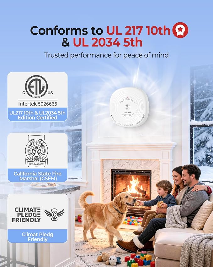 Heiman Smoke Detector Carbon Monoxide Detector Combo 10-Year Sealed Battery | UL 217 10th/UL 2034 5th Certified/85 dB Alarm, Photoelectric Fire Smoke Alarm & CO Detector for Home Hotel Rental Apartment