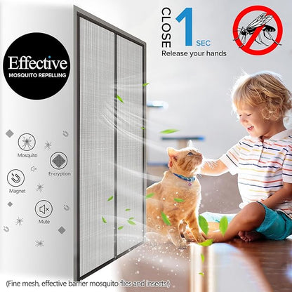 Magnetic Screen Door with Upgraded PET Material Mesh- Easy Installation, Tear-Resistant, Pet and Kid Friendly