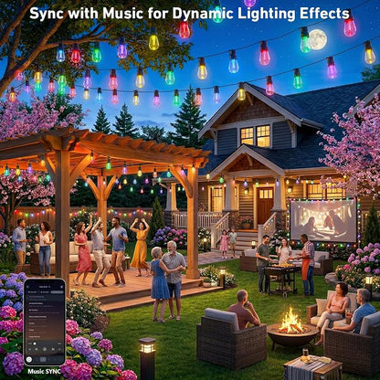 Outdoor String Lights,200FT Smart RGB+IC Patio Lights with Shatterproof LED Bulbs ,Outside Light Dimmable Patio for Decor DIY IP67 Waterproof ,Courtyard, garden,Holiday,LED lights more Scene Modes
