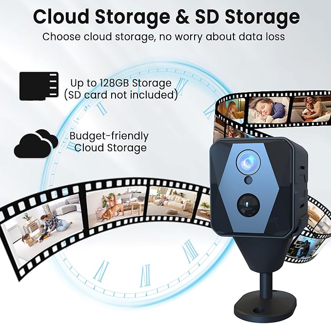 vebiliki 4K Spy Camera, Hidden Camera, WiFi Mini Cam, Durable Standby Time, Real-Time Recording, AI Motion Detection, Cloud & SD Storage, Auto Night Vision, Ideal Nanny Cam for Home Security