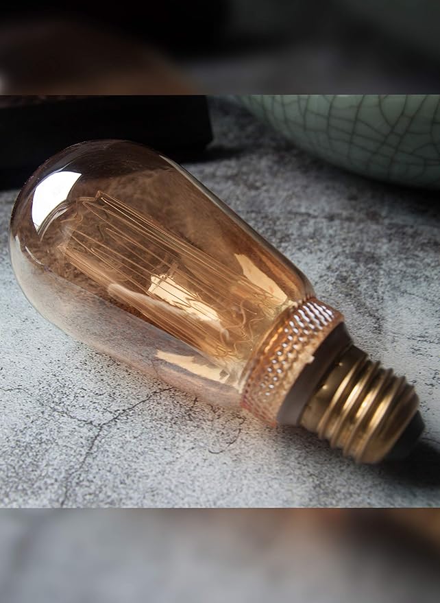Vintage Edison Light Bulb, Decorative Dimmable LED Bulb, 3.5W Low Lumen Eye-Caring Soft Dim Lighting for Mood(Not Daylight White), Virtual Squirrel Cage Filament, E26 Medium Base, Amber RN ST64