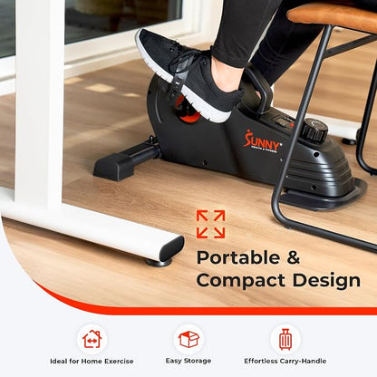 Sunny Health & Fitness 2-in-1 Smart Magnetic Pedal Exerciser, Compact Indoor Under-Desk Mini Exercise Bike for Full Body Cardio Workout and Physical Therapy, Free SunnyFit Training App Connection