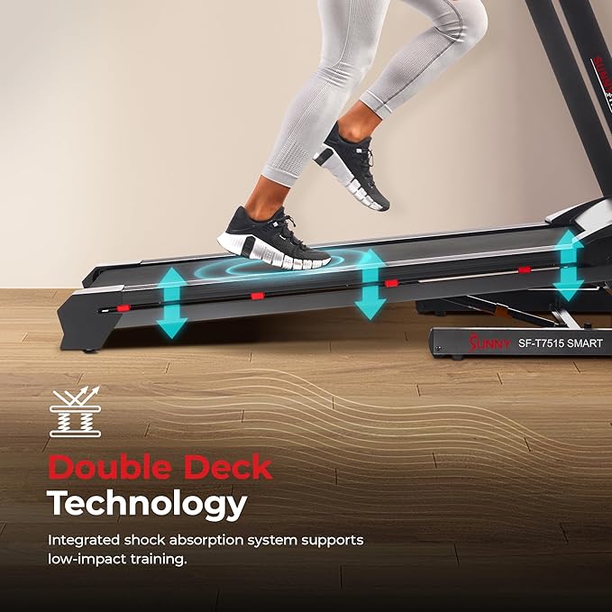 Sunny Health & Fitness Exercise Treadmills Double Deck Sizes and Incline Features with Bluetooth & SunnyFit App
